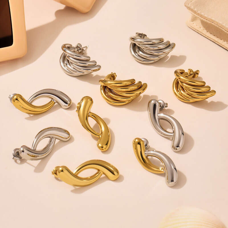 Women's Designer Earrings: Geometric Cross Irregular Titanium Steel Gold Plated Multi-layer C-shaped Fashionable Elegant Earrings Minimalist Jewe
