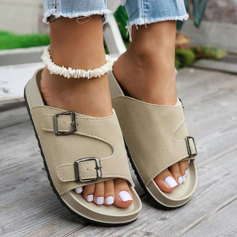Women Summer Solid Color Sandals Classic Fashion Platform Lazy Slippers Trendy Flat Shoes Soft Bottom Slides