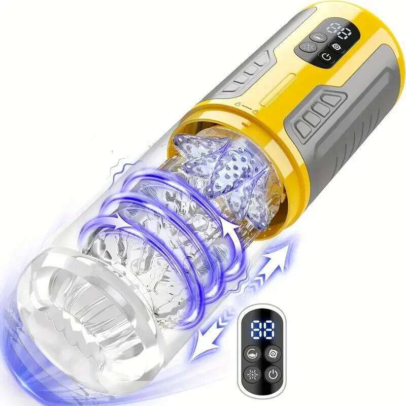 Automatic Telescopic Male Vagina Masturbation Cup LCD Digital Display Rotation Blowjob Masturbator Adults Sex Toys W260305