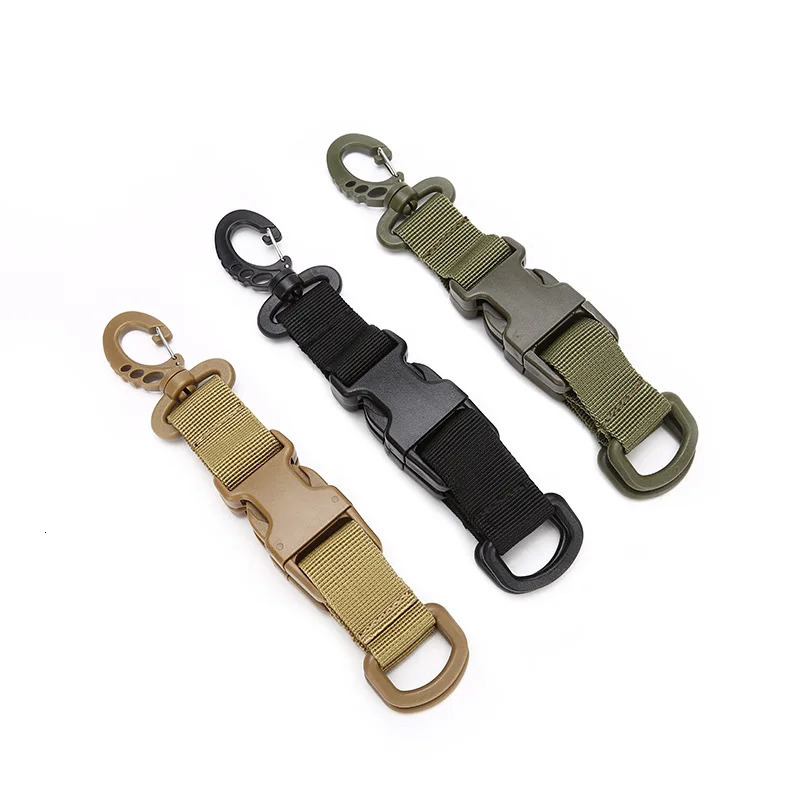 Tactical Nylon Webbing Backpack Hook Multifunctional Carabiner DShaped Keychain Doublesplit quick release hanging Buckle 260228