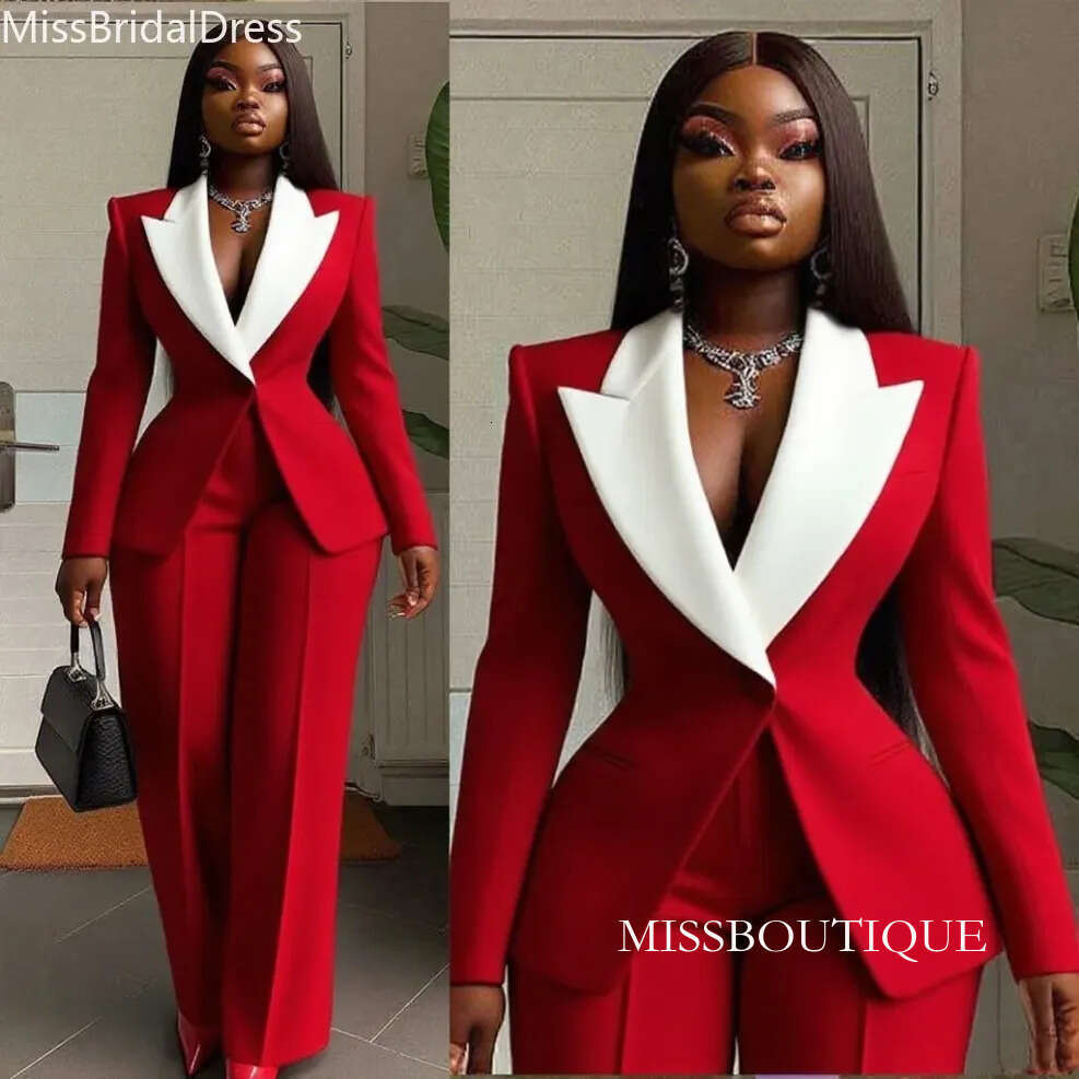 Patchwork Lapel Women Suits 2 Pieces Plus Size Fitted Blazer Pants Customized Formal Office Lady Party Outfit 1031 D0306