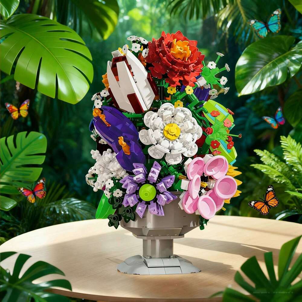 1092PCS Bouquet Building Blocks Immortal Flower Bonsai Model Bricks With Vase Desktop Decoration Kids Toys Holiday Gifts Z260305