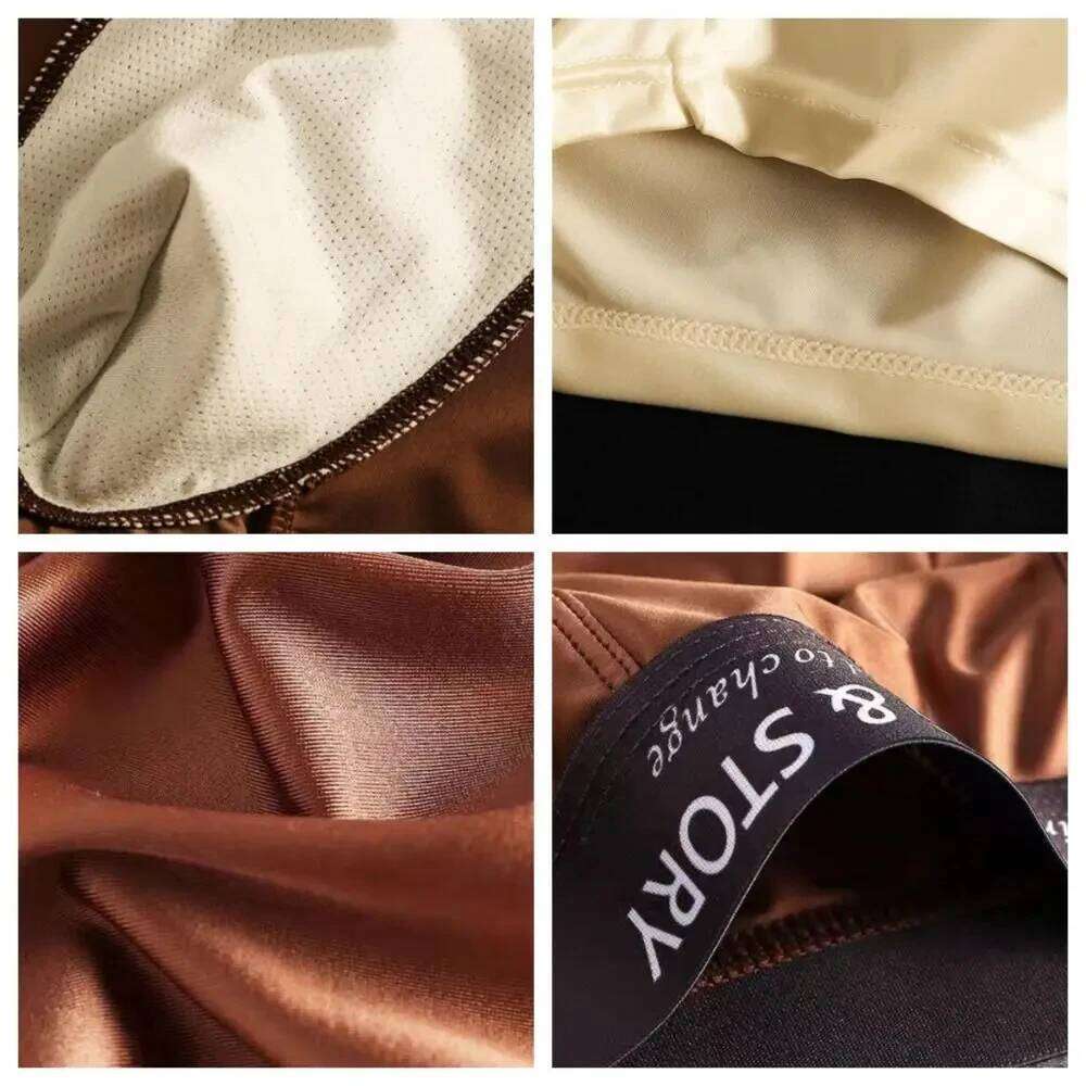 1/3Pcs Breathable Thin Satin Boxer Briefs Seamless Mid Waist Ice Silk Boxers Underpants Smooth Underwear for Men Daily