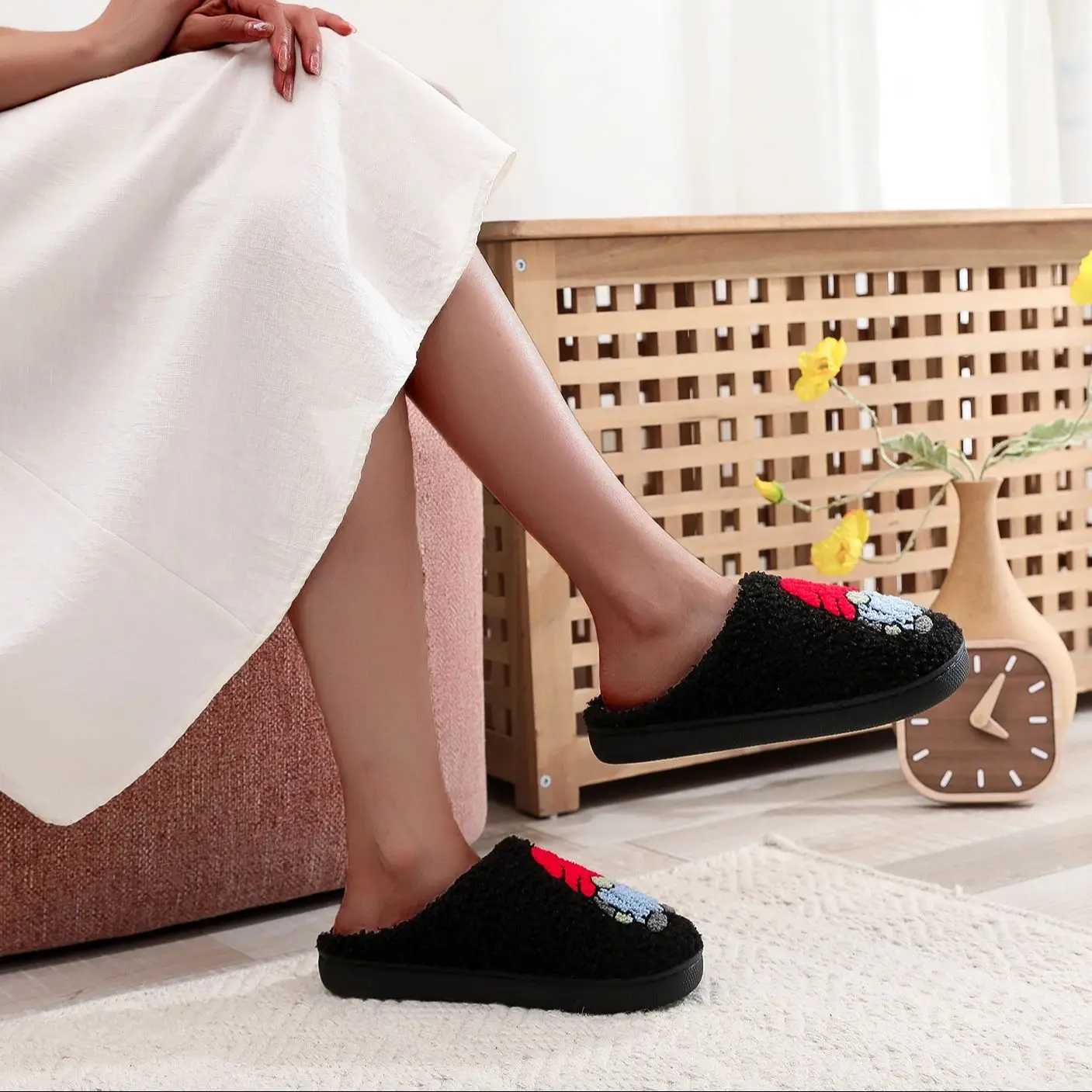 Winter home furnishings gnome dwarf pattern cotton slippers non-slip thick bottom wool cotton slippers S260305