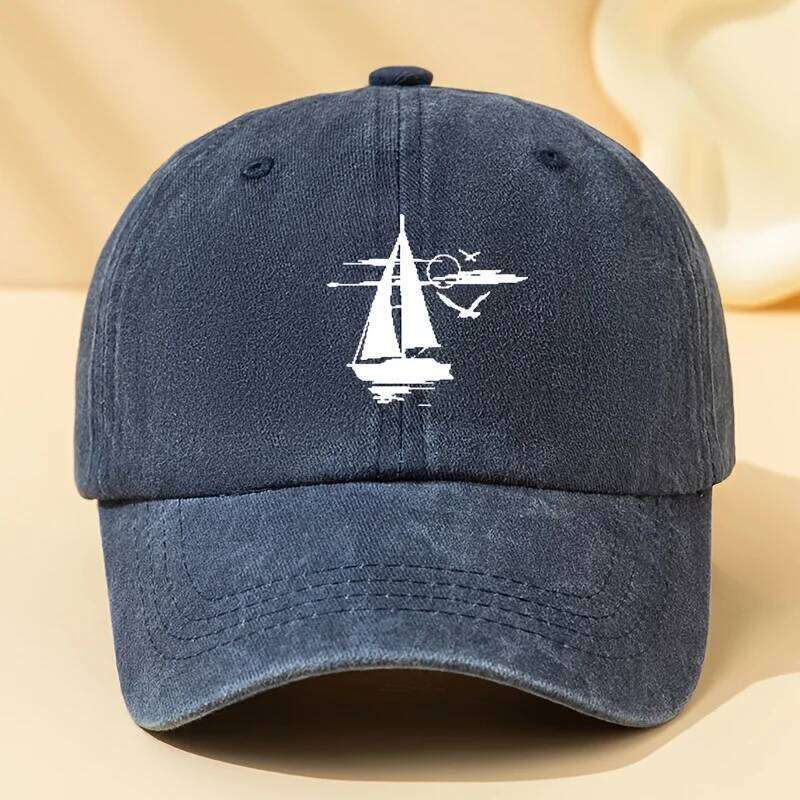 Sailing printed retro washed baseball cap with soft fabric suitable for outdoor camping, cycling, and casual street wear Y260304
