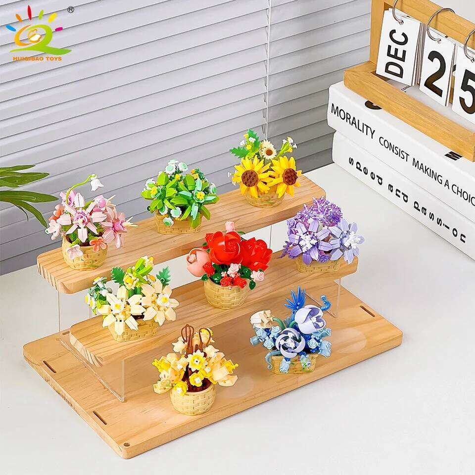 HUIQIBAO MOC Bouquet Potted Plant Micro Building Blocks Eternal Flower Model DIY Home Desk Decoration Brick Toy For Children Z260306