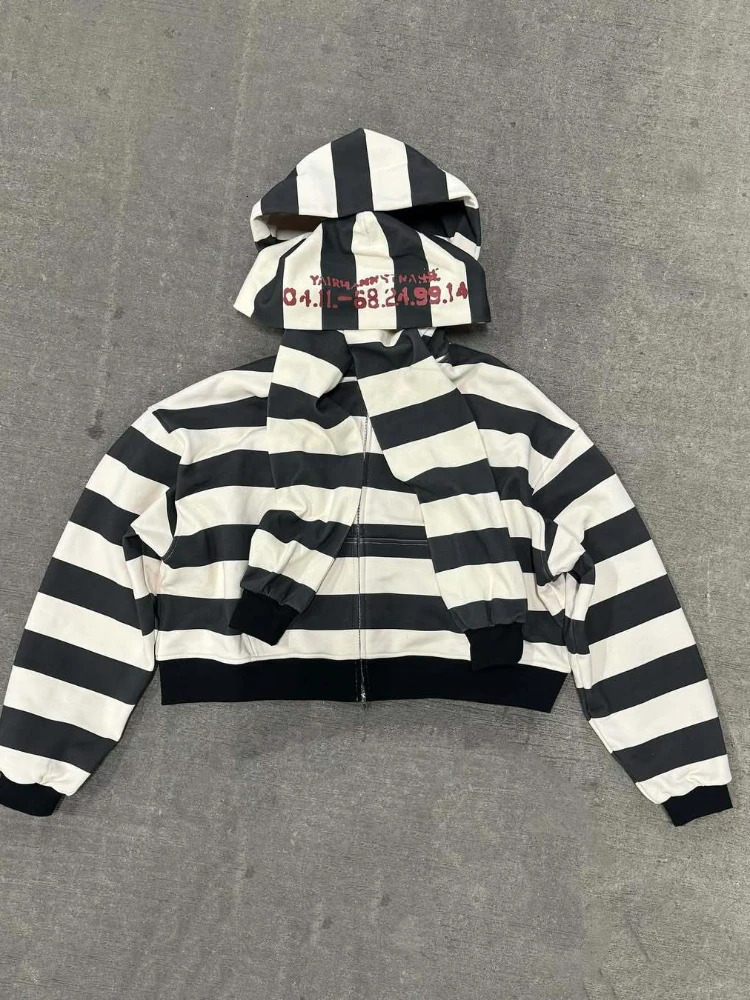 Harajuku patchwork black and white striped embroidered hoodie street y2k high-end basic casual warm pullover sweatshirt with sca 260303