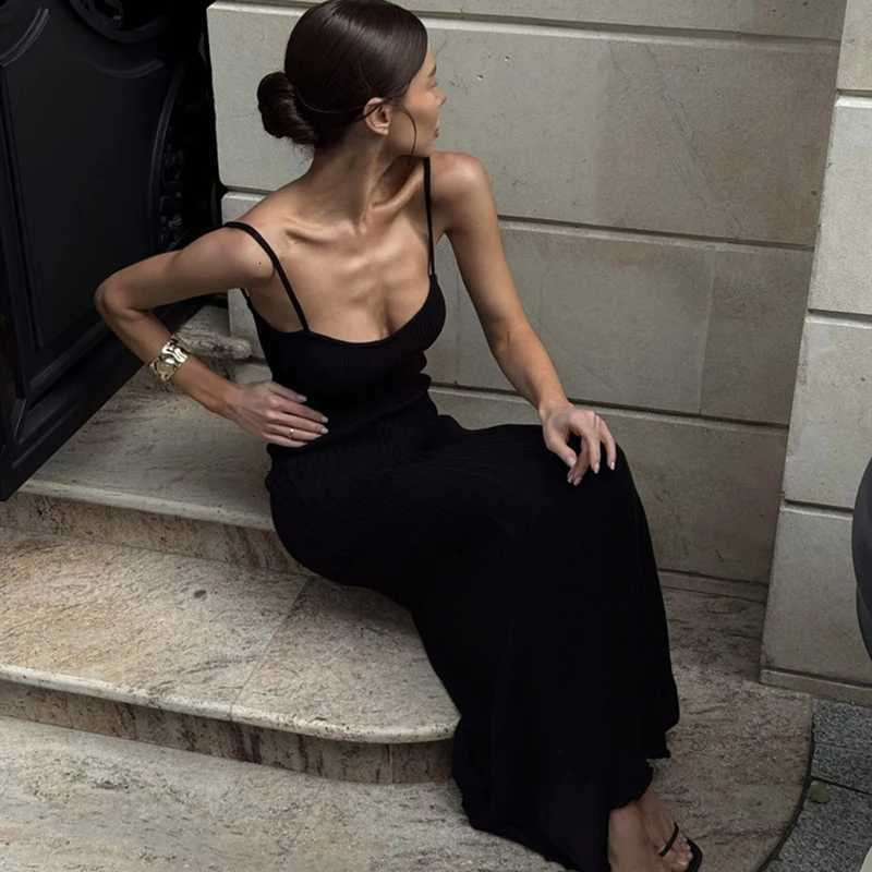 Ticketsx Knit Backless Long Dress Womens Sleeveless Spaghetti Strap Sling Dress Female Sexy Holiday Party Slim Elastic Dresses X260306