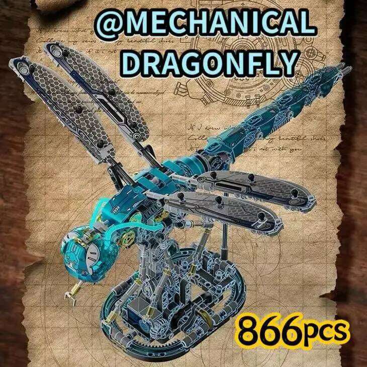 866pcs Mechanical Dragonfly Building Blocks Robotic , STEM Educational Toys with Flapping Wings,DIY Insect Model for Kids Z260306