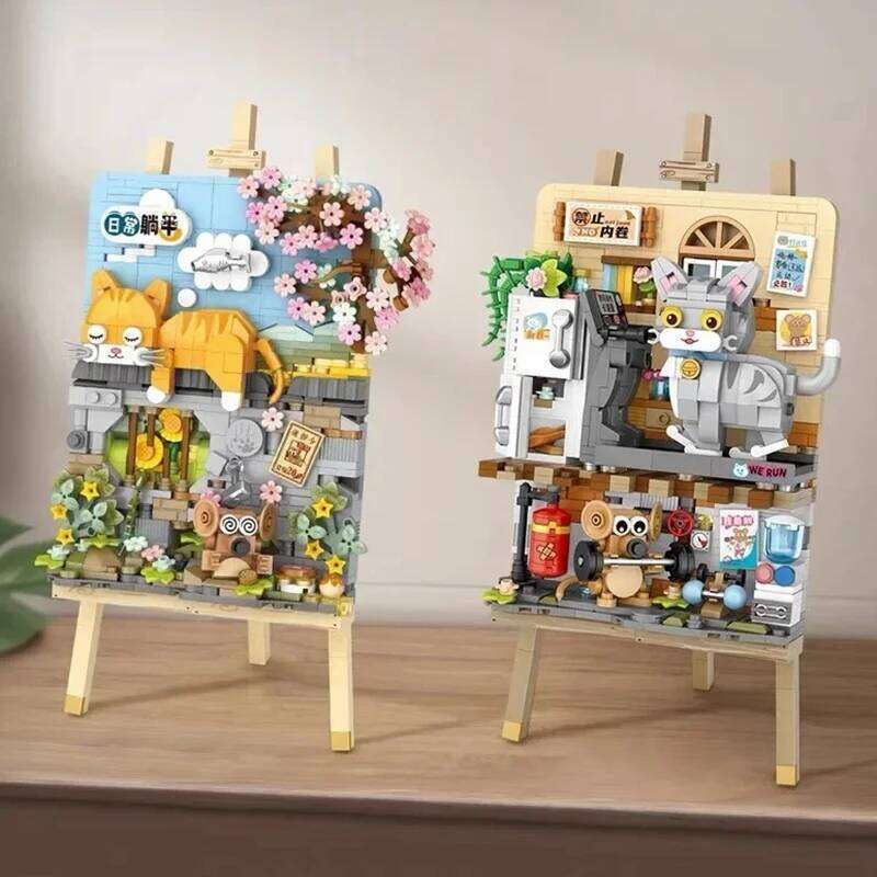 Animal Building Blocks Creative Cute Kitten 3D Painting Ornaments Children's Assembly Toys Boys Girls Gifts Z260306