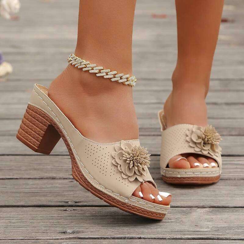 2025 New High Heels Slip on Summer Casual Comfortable Shoes Women Elegant Low Platform Sandals Sandalias