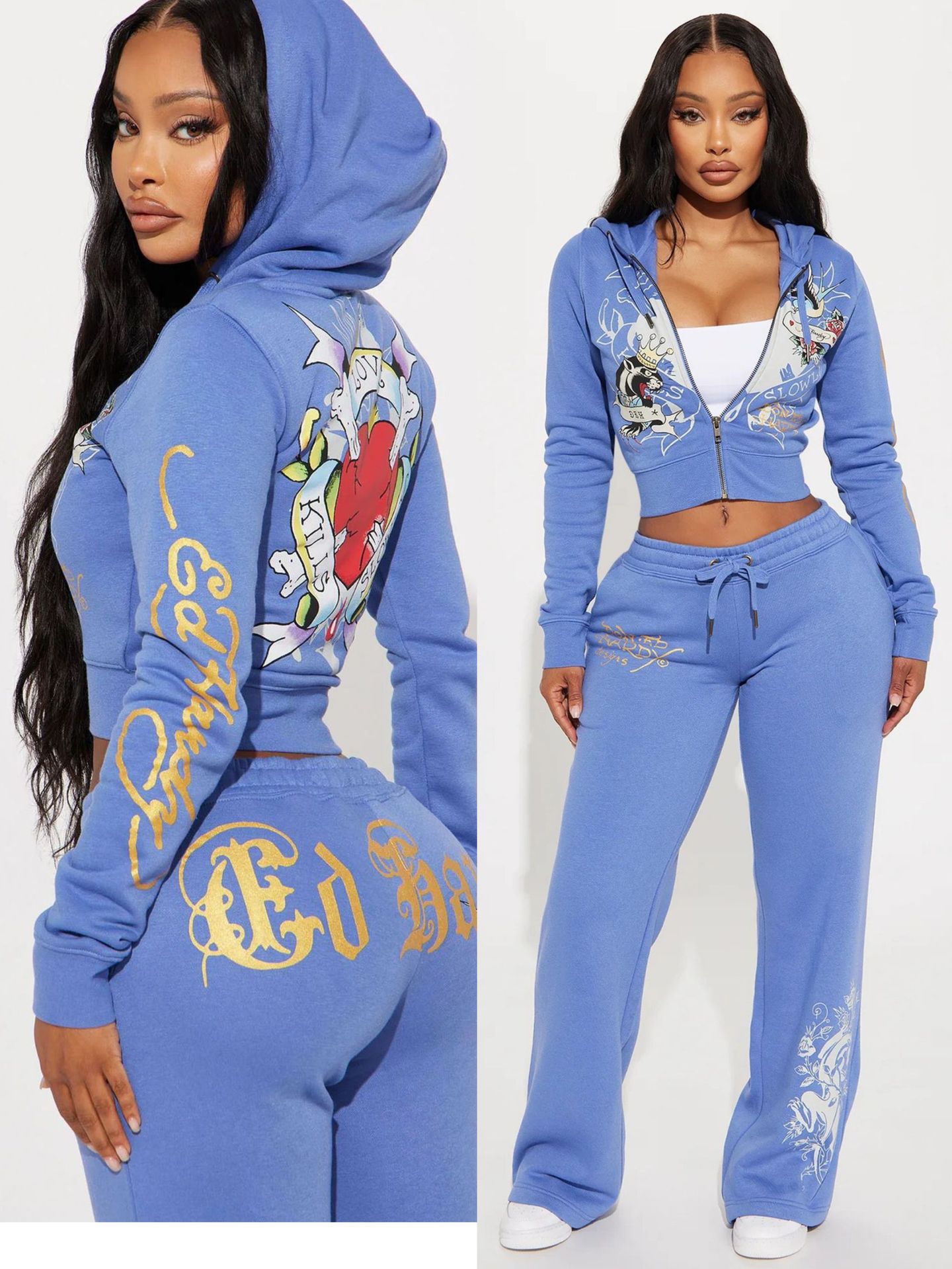 New style Amazon Autumn/Winter European and American Fashion Elegant Positioned 3D Printed Long-sleeve and Long-pants Women's Set