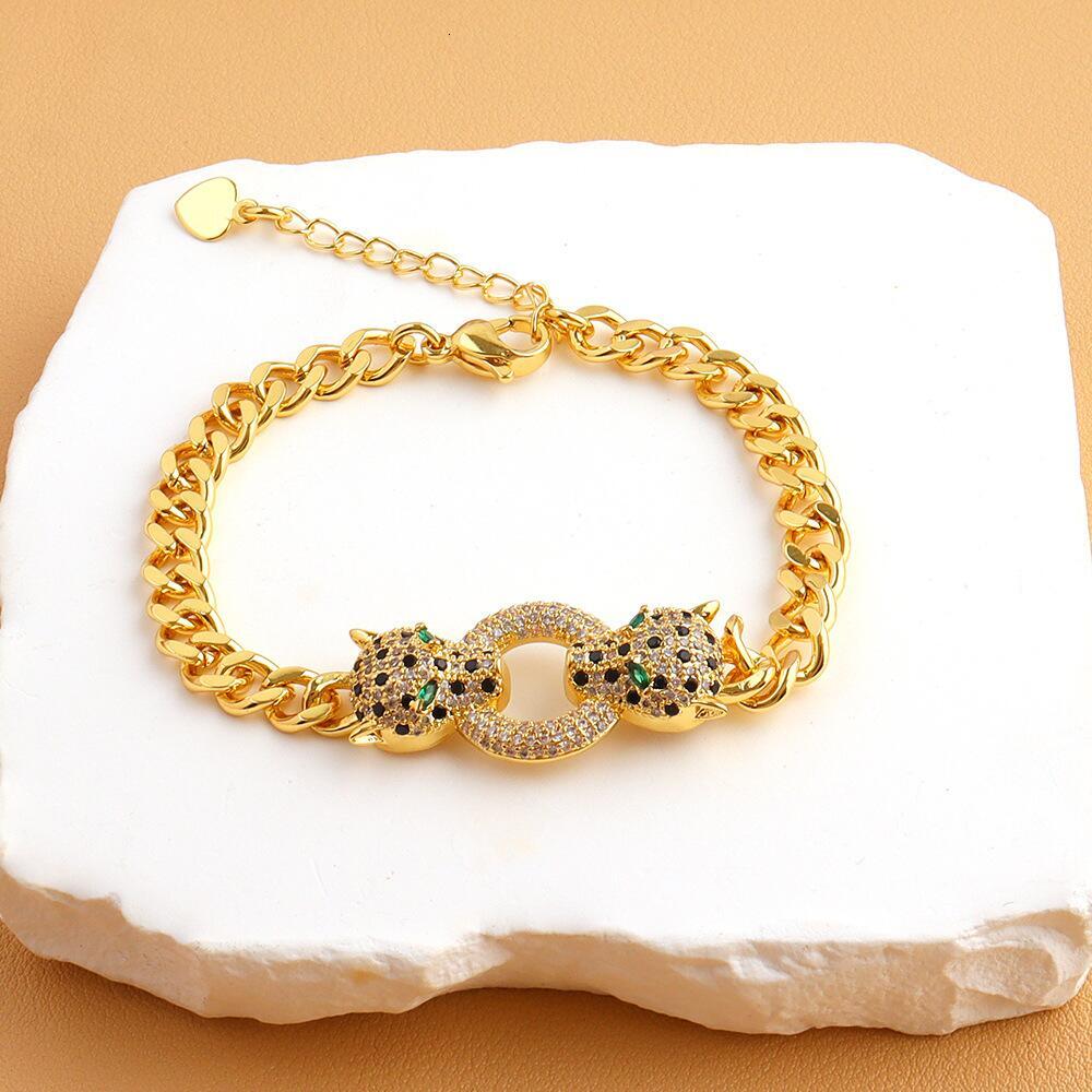 necklace new fashion trend personalized hip-hop copper micro-inlaid zircon double-headed leopard necklace, adjustable punk style necklace