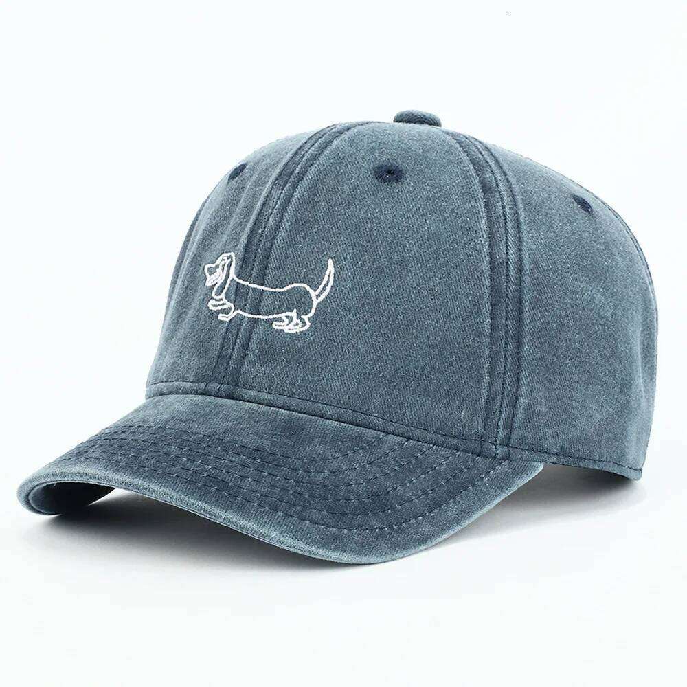 Dog Patterned Embroidered Baseball Cap Men Women Vintage Washed Cotton Hip Hop Streetwear Sun Hats Y260304