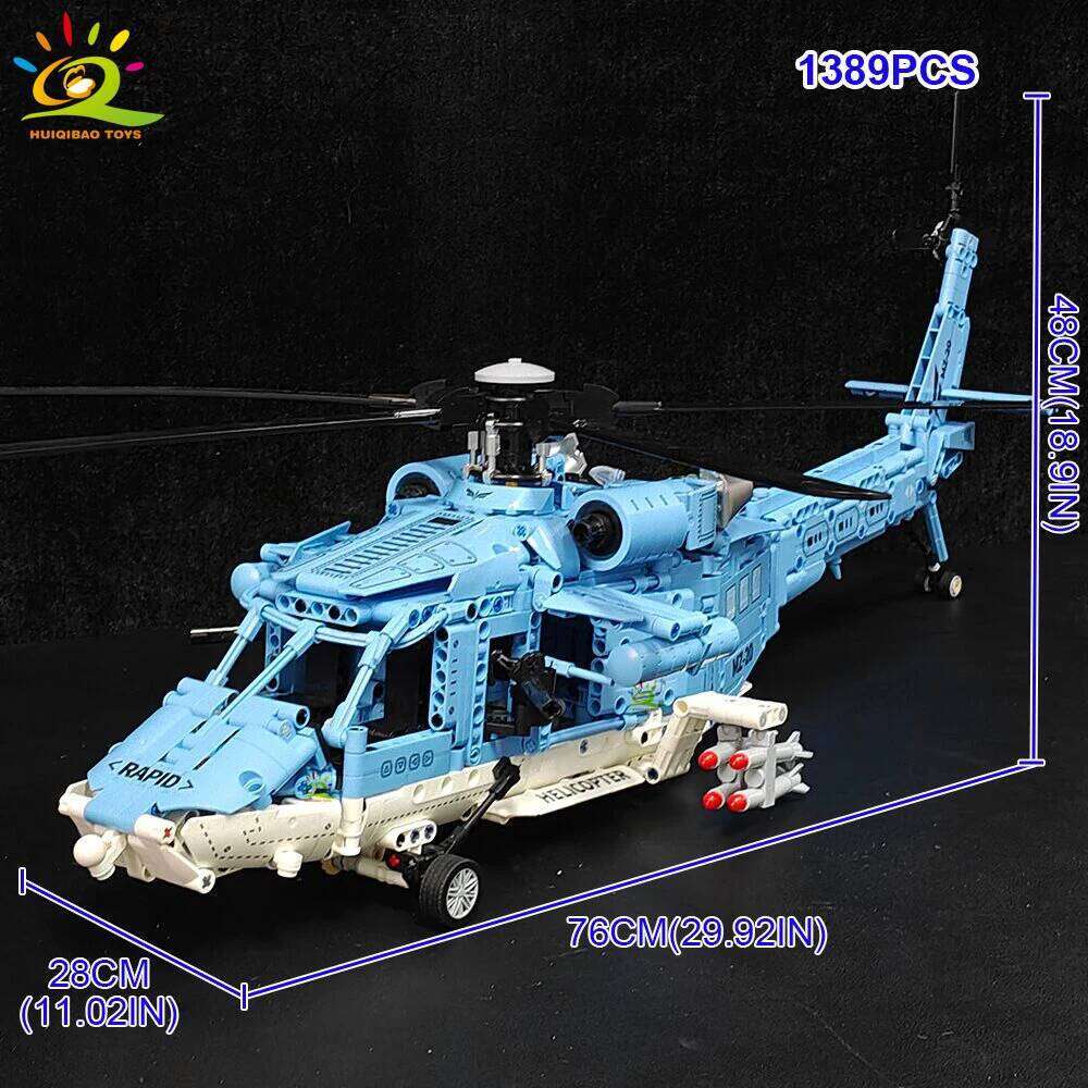 HUIQIBAO 1389PCS WW2 Military Helicopter Gunship Building Block Set for Children Airplane Weapon Bricks Toy Brick home Decor. Z260306