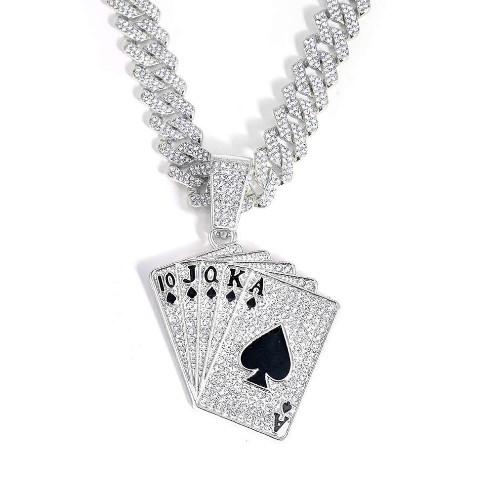 Hot-selling men's poker card necklace pendant, high-quality, fashionable, diamond-encrusted, exclusively for cross-border hip-hop jewelry, person