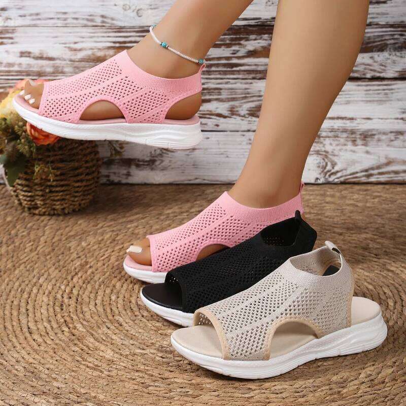 2026 Summer New Women's Trendy Open toed Sandals with Mesh Fashion Design Simple and Lightweight Casual Shoes
