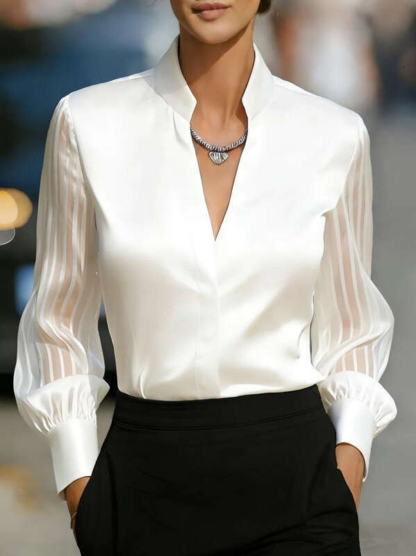 Mardi Hefxessdr Fashion Women Long Shirt Black Turn Down Collar Button Blouse Women Office Tops Mesh See Through Satin Shirt Chinese style shirt women
