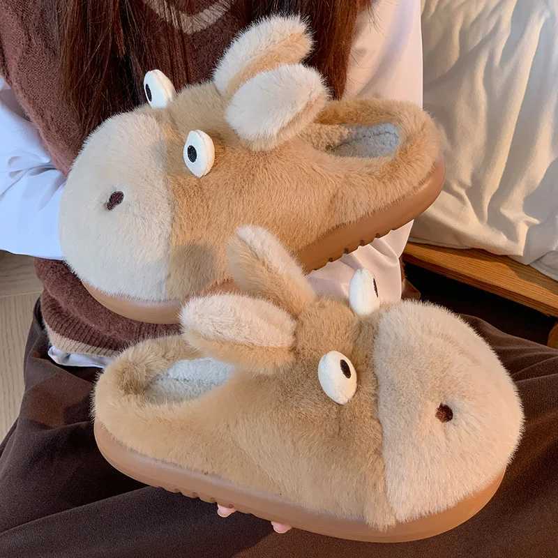 Cartoon cotton slippers for women in autumn and winter waterproof thick bottom new indoor home decor wrapped in warm cotton s S260305