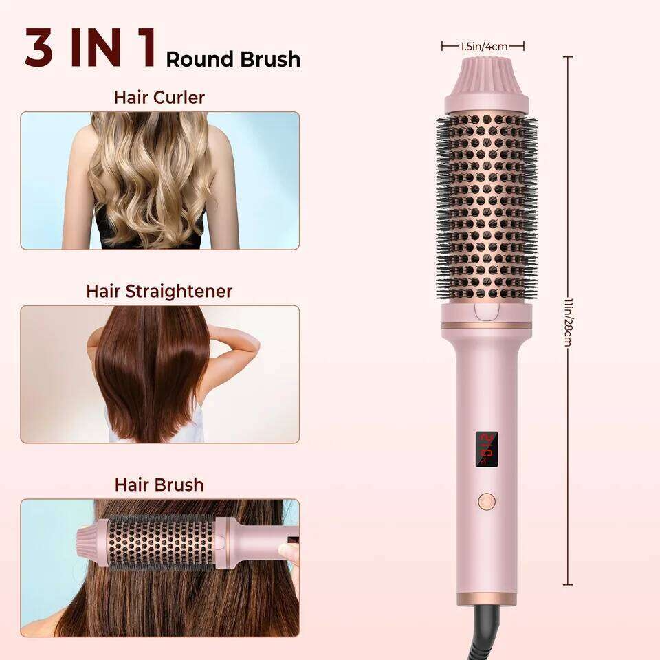 1.5 Inch Curling Iron Ceramic Thermal Heated Round Heating Brush Electric Hair Curler Comb 26Y0306