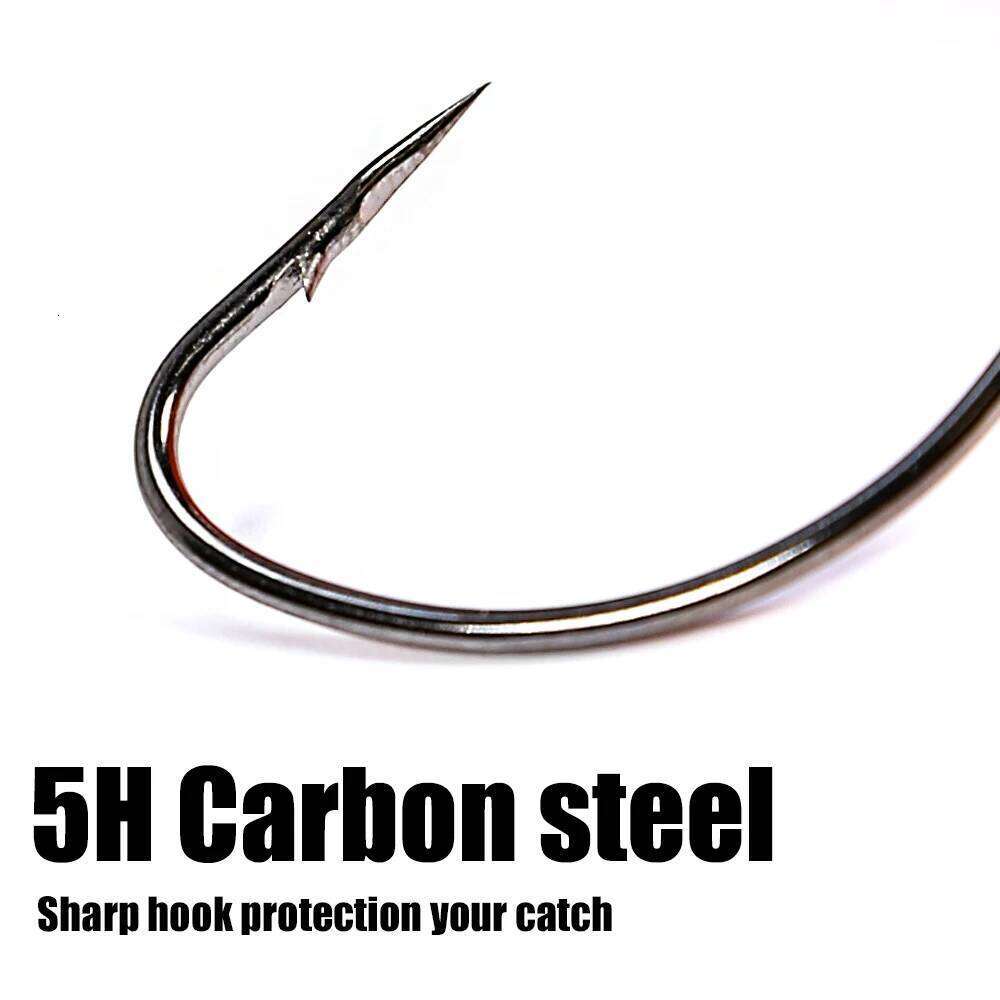 B&U 50pcs/lot Soft Worm Offset Hooks High Carbon Steel Wide Super Lock Fishhooks Lure Softjerk 8#-5/0 Fishing Tackle S260305