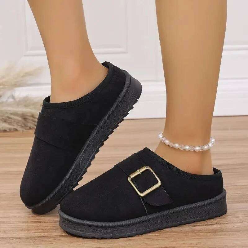 2025 New Metal Buckle Outdoor Women, Thick Bottom Fashionable Warm Winter Slippers for Women