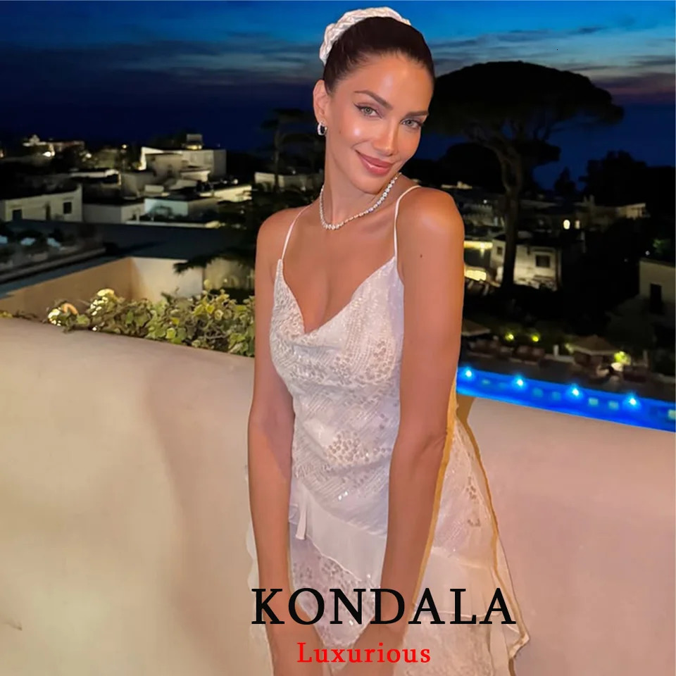 KONDALA Sexy Chic Women Dress Solid Cami Backless Sequined Tierred Mini Short Fashion Fall Evening Club Party 260302