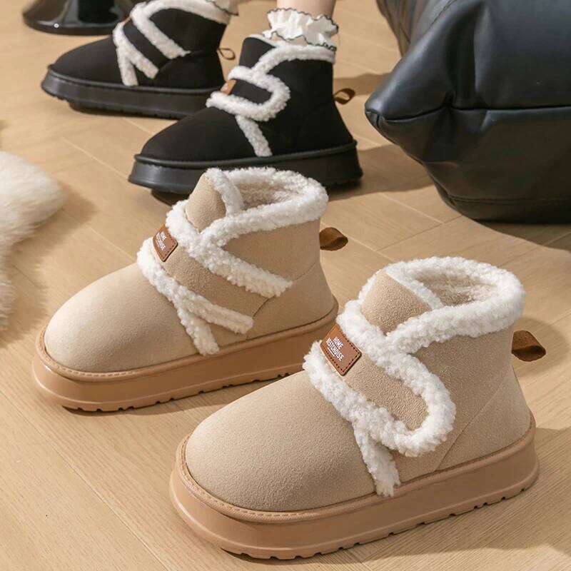 Litfun Winter Fluffy Cotton Non-slip Platform Indoor Snow Plush Lining Warm Comfy House Women's Ankle Boots