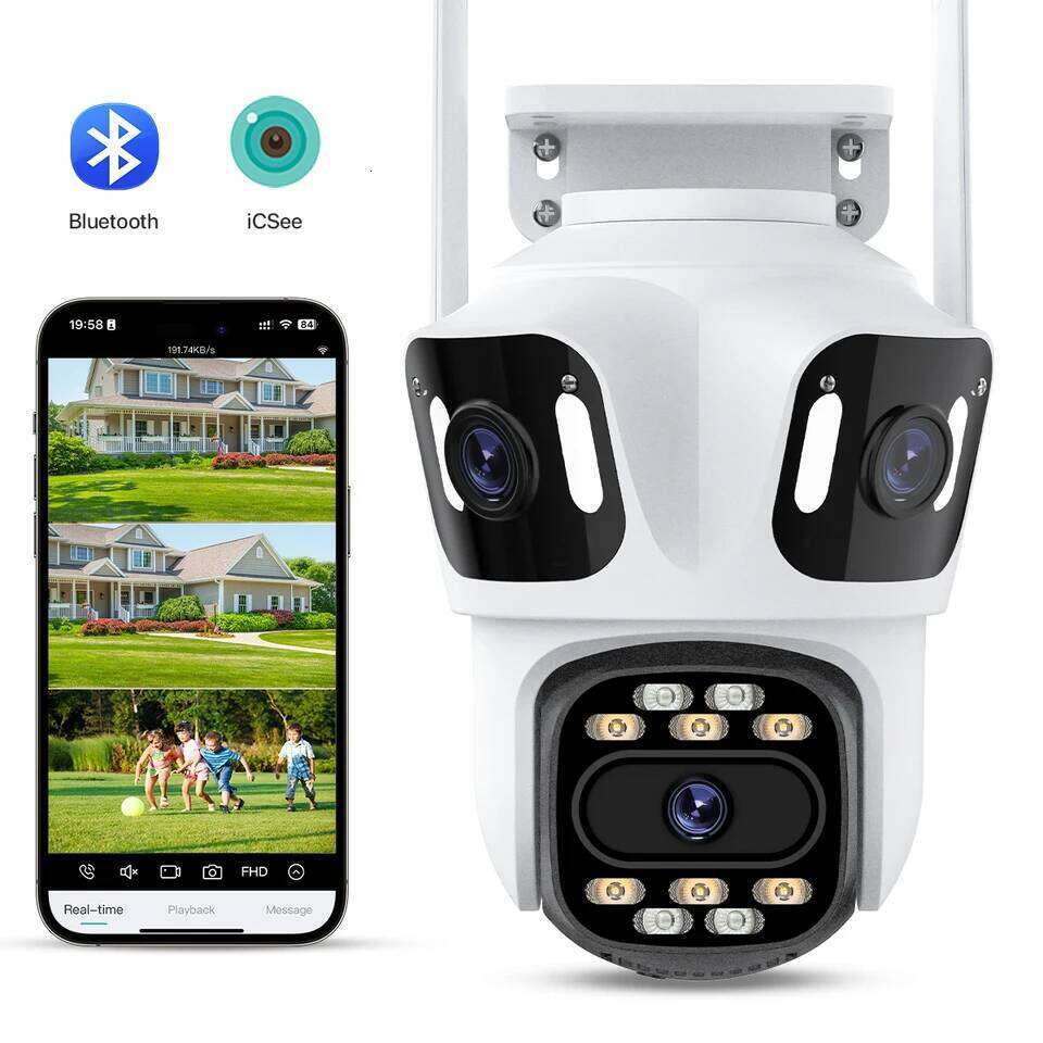 Lens PTZ IP Outdoor HD Three Screen WiFi Security Auto Tracking Dual Len Wirelss CCTV Camera iCsee 26W0306