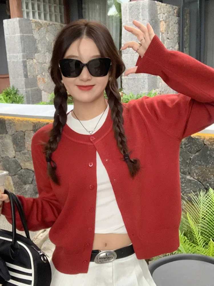 Womens Long Sleeve 2026 Cardigan O Neck Button Down Knit Lady Spring Autumn Knitted Single-breasted Cardigan Sweaters M260306