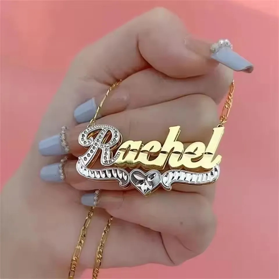 Necklace Customized Name Personalized 3D Necklaces Stainless Steel Jewelry Gifts For Women Custom Nameplate Double Color Plated 260302