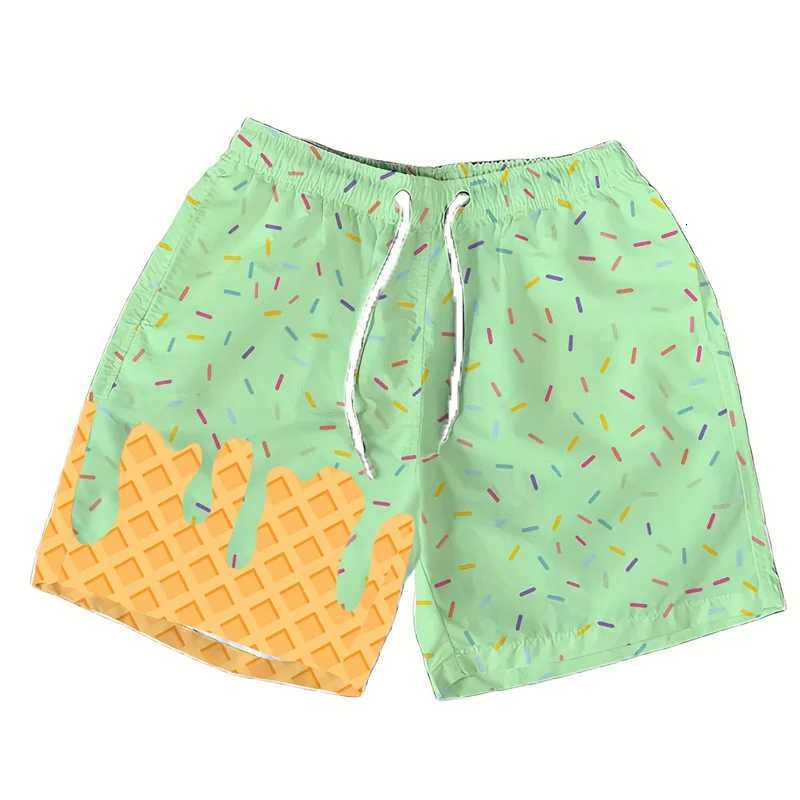 Multi Color Ice Cream Graphic Beach Shorts For Men Kids 3d Printed Cartoon Hawaiian Swimming Trunks Summer Loose Board Shorts X260306