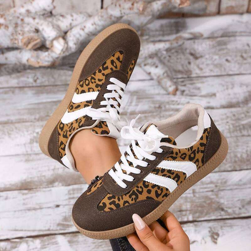 Spring 2025 new women's fashionable leopard print casual anti slip and comfortable sports shoes