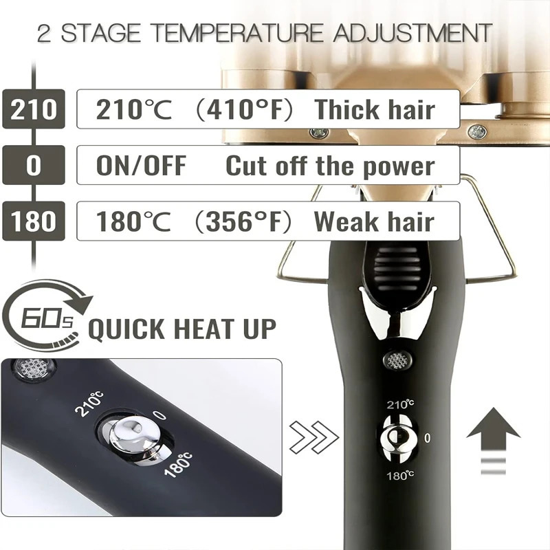 Quick Heating Ceramic 2 Temperature Controlled Curling iron Portable PTC heating 5 buckets of wave curling iron 260305