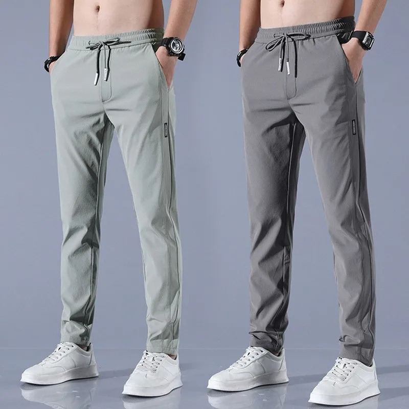 summer slim Korean version plus size trendy straight tube light business ice silk casual pants for men slim fit pants 260306