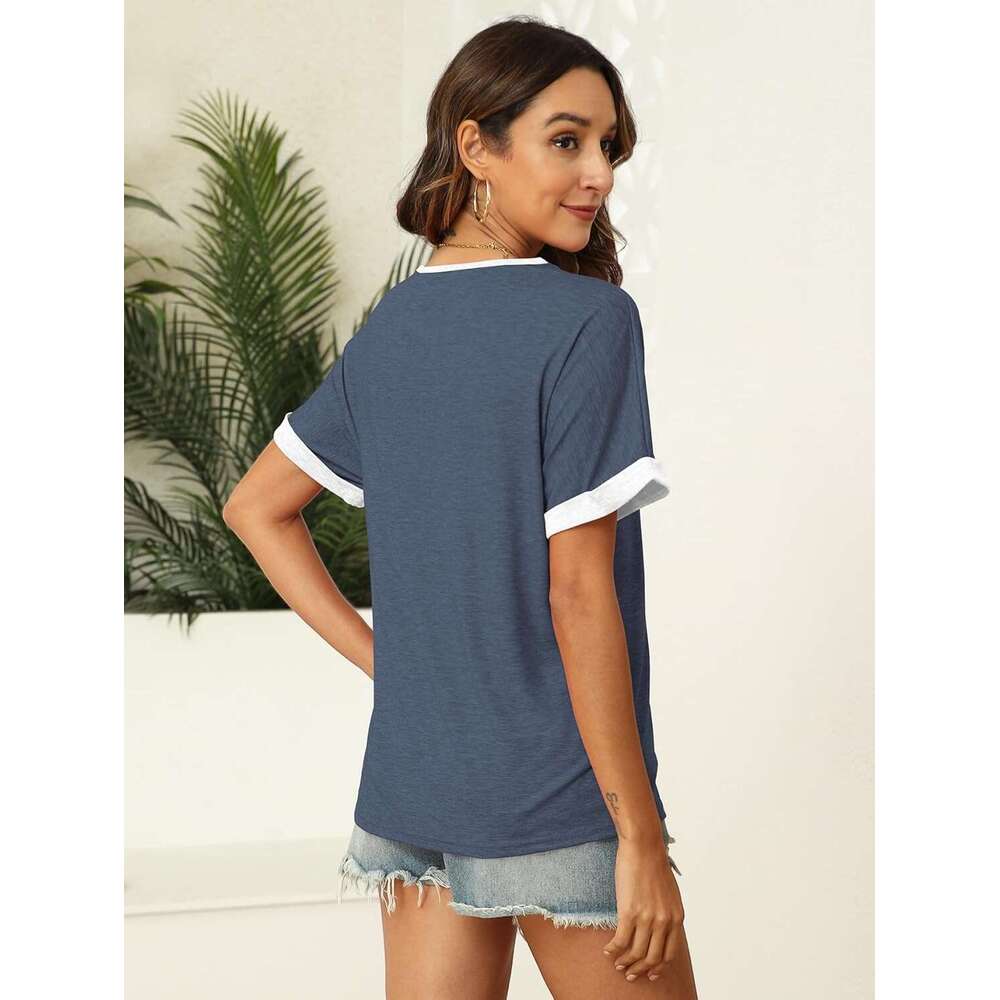 Women Summer Top V Neck Short Sleeve Blouse Casual Loose Tees Comfort Colors Designer Tshirt 2026 Fashion Beach Vacation Clothe