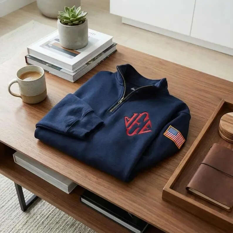Men's Sweatshirts Vintage Epstein Embroidered Sweatshirt Stand Collar Quarter Zip Pullover Oversized Casual Sports Streetwear Home Casual Men