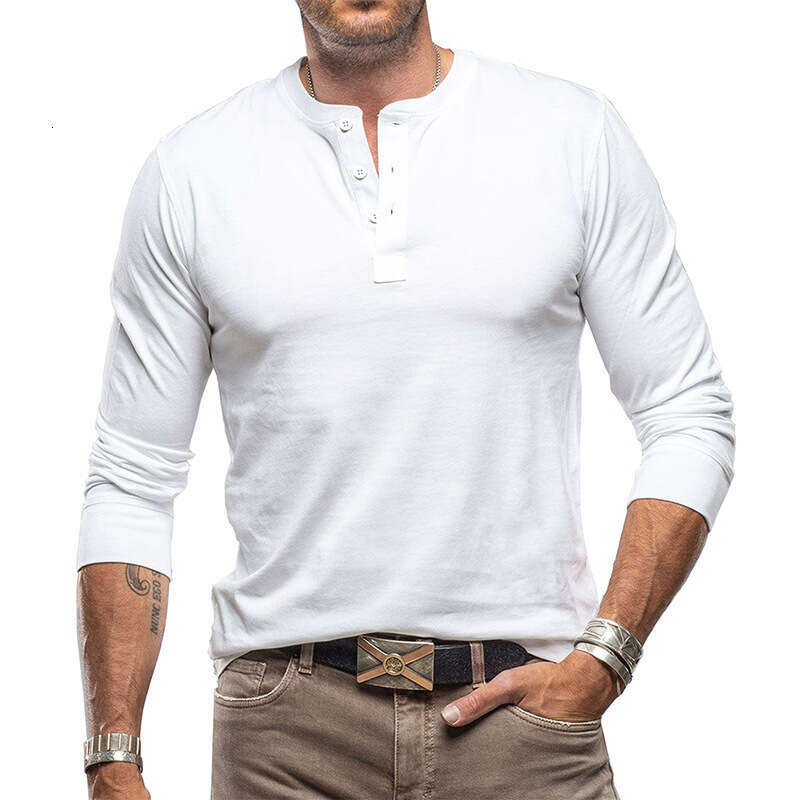 Amazon pure cotton base Henry shirt, European and American cross-border men's round neck long sleeve T-shirt