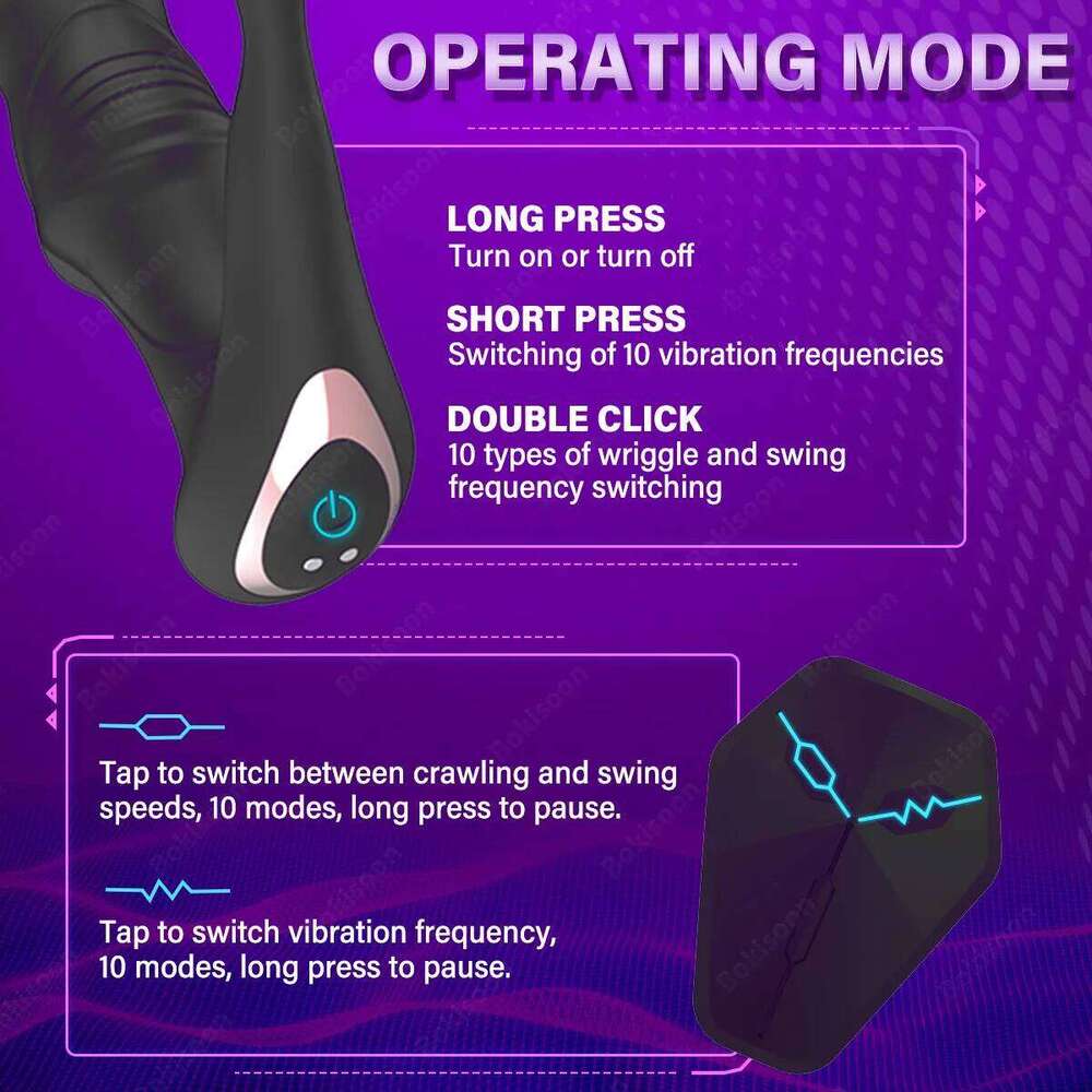 9 Wiggling Swaying Vibrating Anal Vibrator with Cock Ring Thrusting Prostate Massager 3 Powerful Motors Butt Plug W260305
