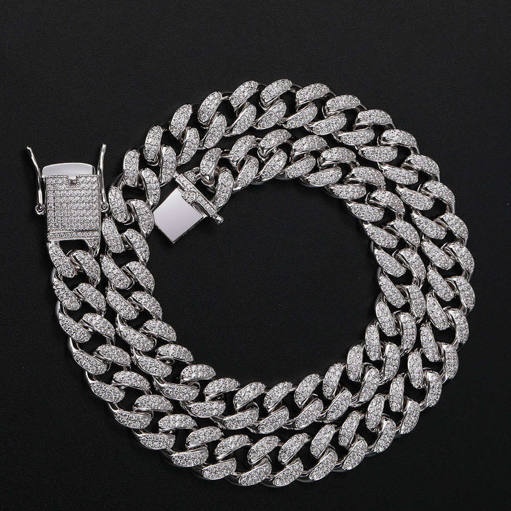 European and American jewelry zircon 12mm high-quality double-row full-diamond Cuban chain hip-hop men's necklace