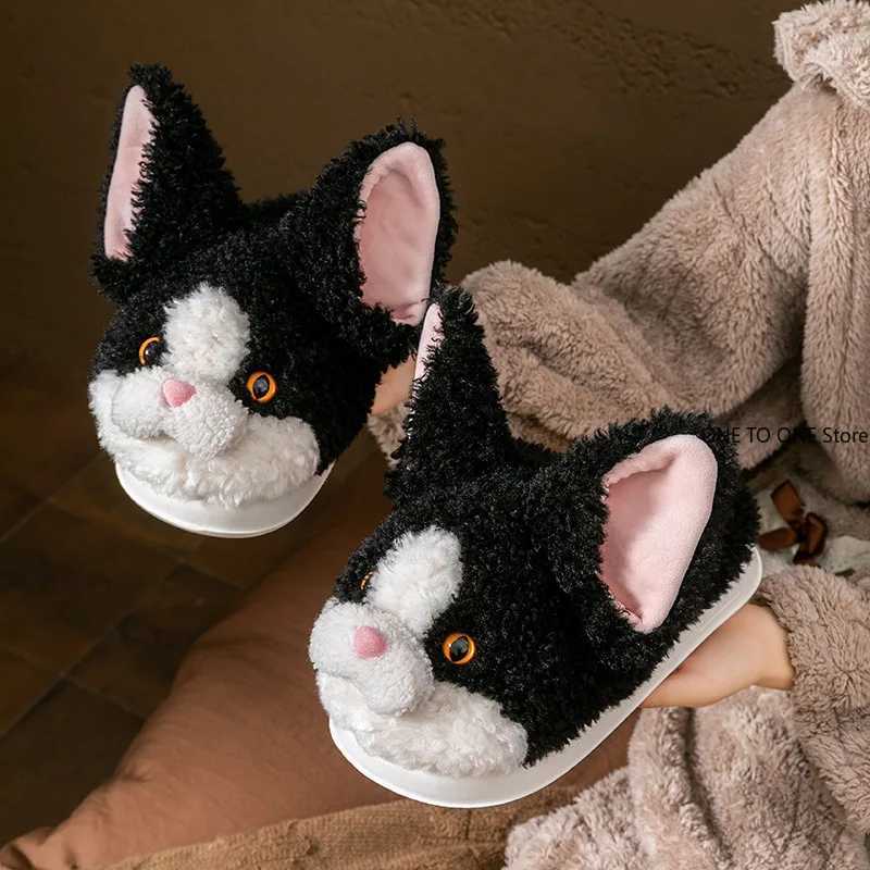Wholesale Indoor Fluffy Slippers for Women Men Winter Warm Shoes Cute Cartoon Cats Light Weight Couples Home Floor Slipper S260305