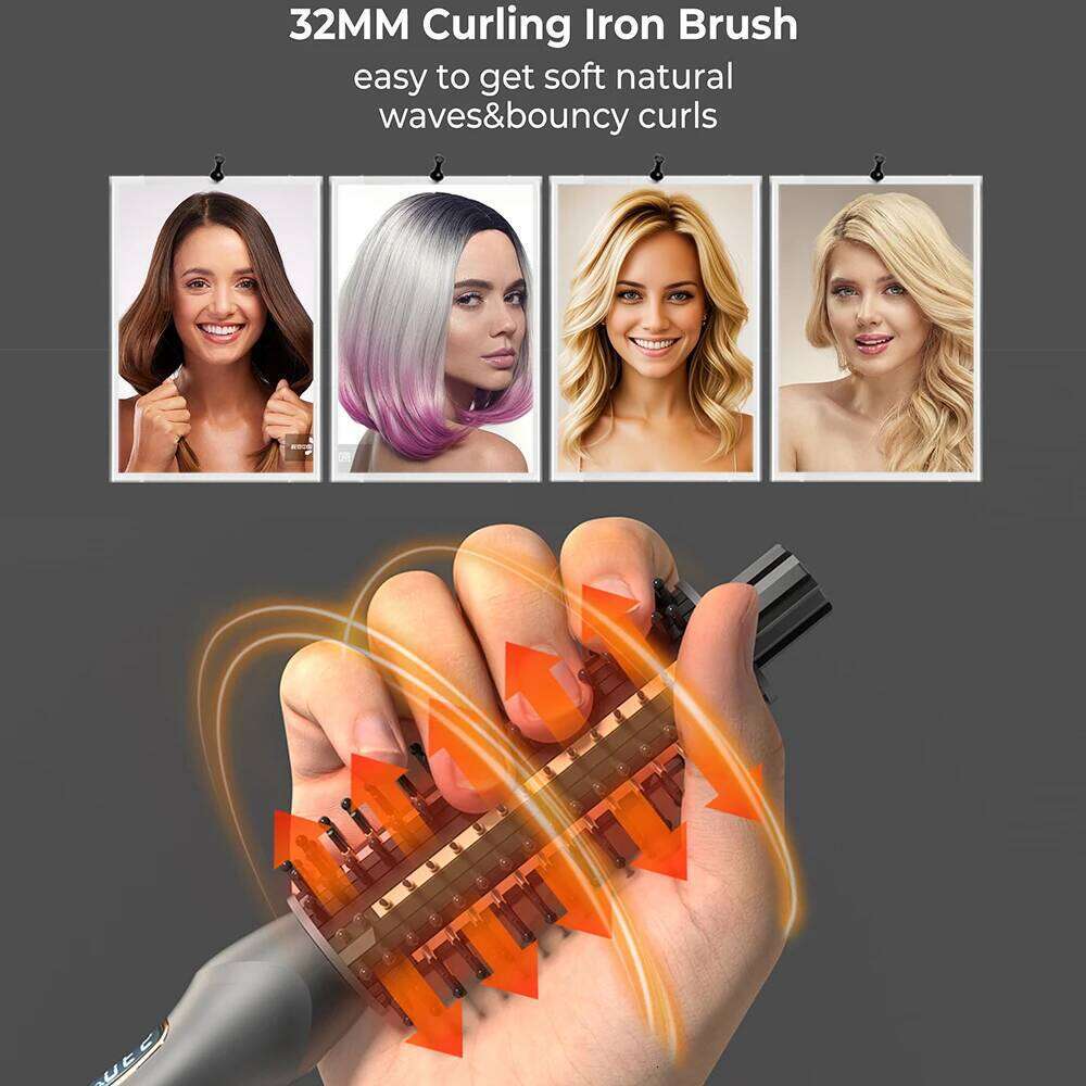 32mm Curling Ceramic Ionic Curler Straightener Anti-Scald Volumizing Hair Iron Heated Brush Electric Hot Comb 26Y0305