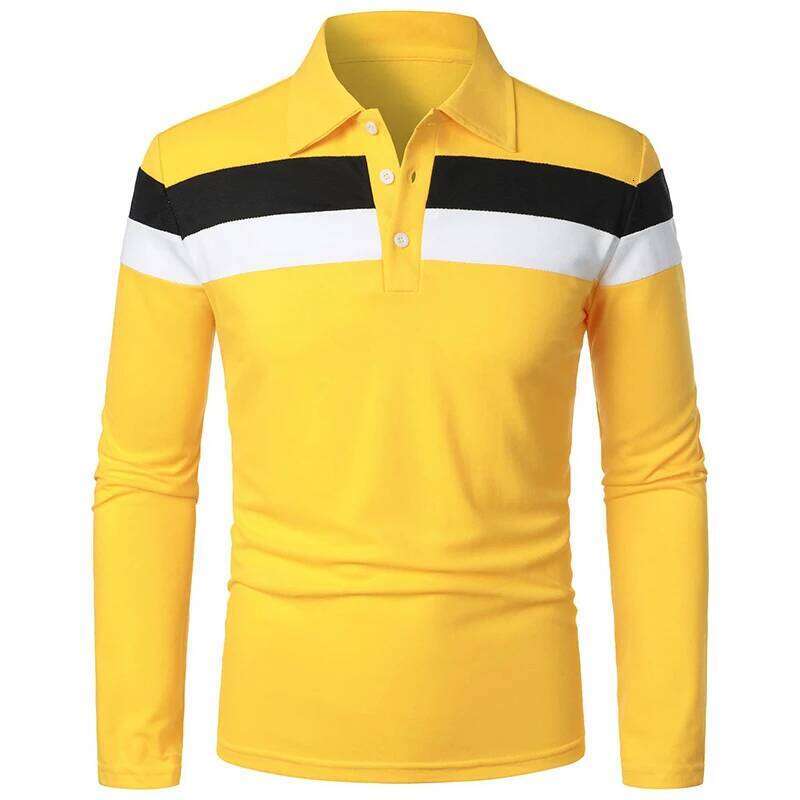 New Long Sleeve Tshirt Splicing Polos Tee Business Breathable Streetwear Basic Lapel Tops Lightweight T Shirts for Men 26H0306