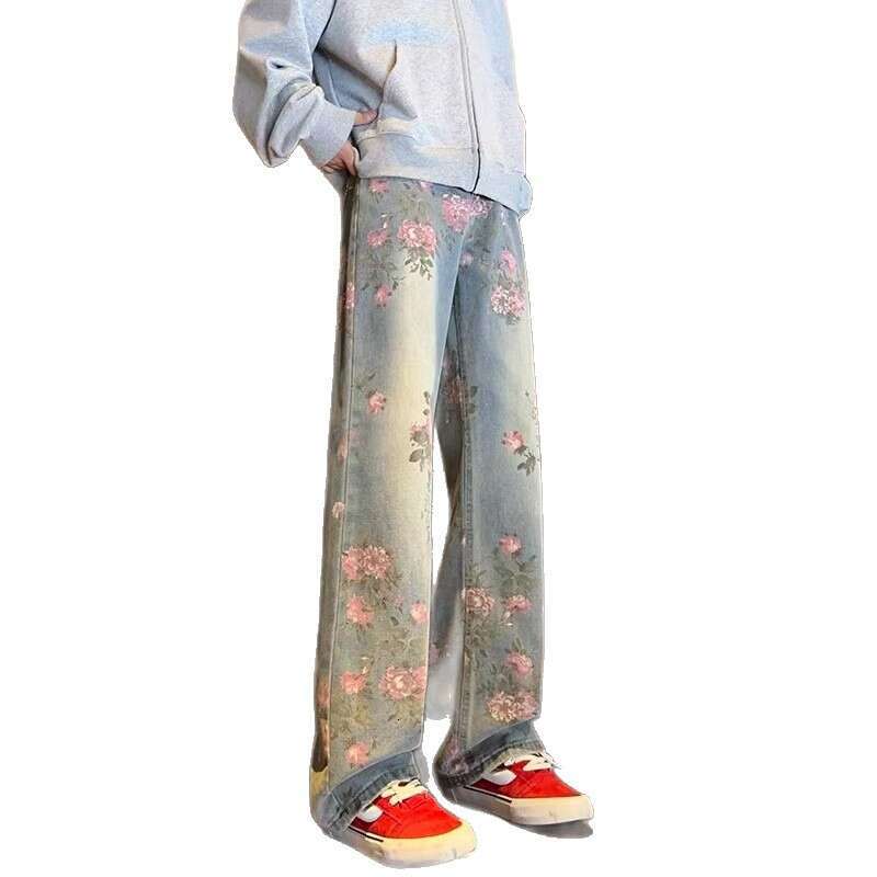 Chao Lun Denim Jeans, New Collection, Printed High Street Casual Pants, Men's Trendy Autumn Long Pants
