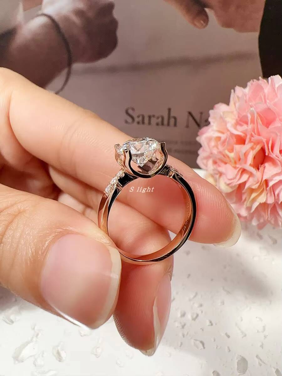 Lab-Grown Diamond Women Classic Small Waist Bull Head Four-Prong 18K Rose Gold Round Brilliant Cut 2 Ct Engagement Ring