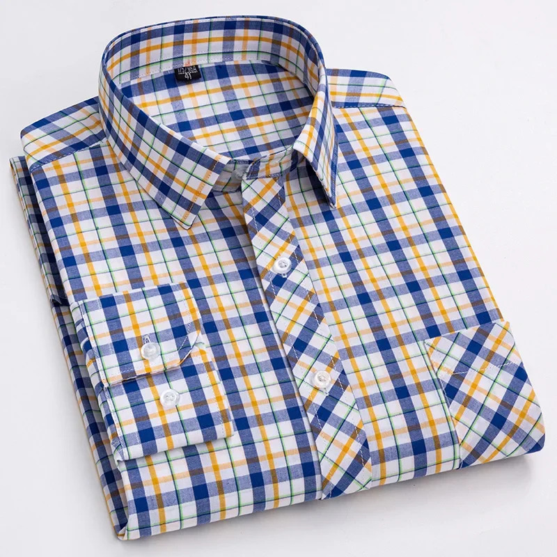 in shirt 100cotton long-sleeve shirts for men thin slim fit formal plain shirt plaid tops office elegants clothes 260227