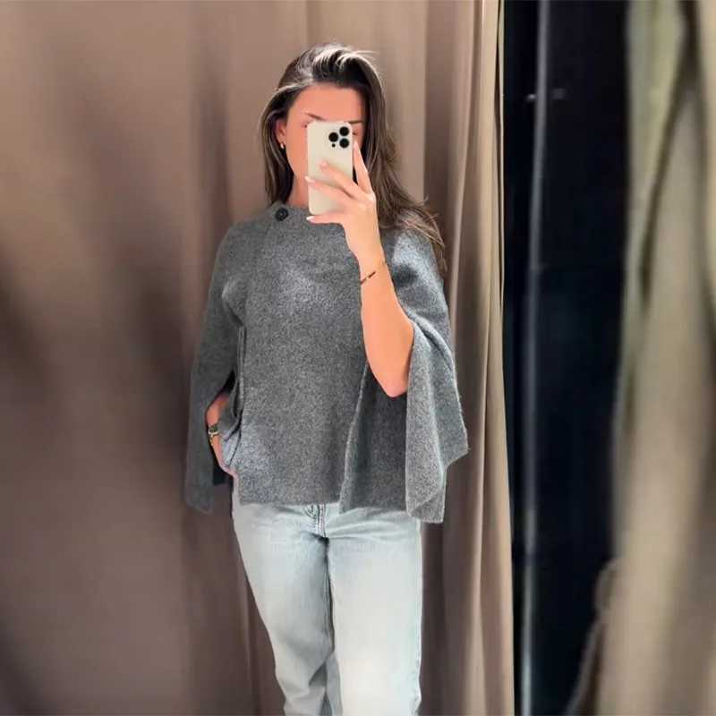 Casual Solid Womens Cardigan Lace Up Loose Knitwear Chic Spliting Batwing Sleeve Knitted Sweaters 2025 New Autumn Lady Knit Top M260306