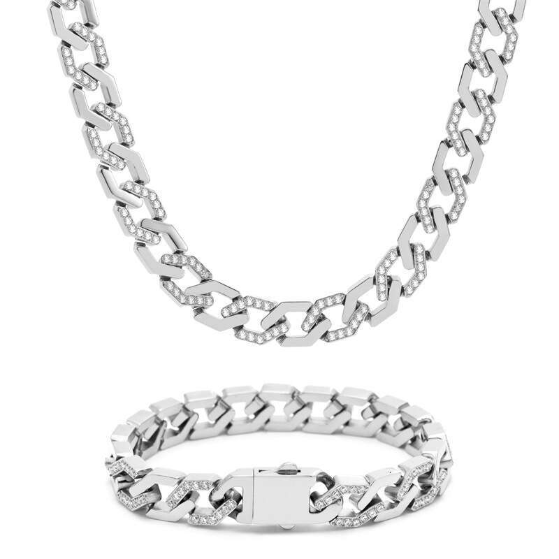 High-quality stainless steel diamond-encrusted Cuban wholesale, popular European and American cross-border jewelry, exaggerated gold chain with zircon