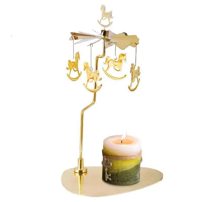 Thermal Rotation Gold Carousel Candlestick Romantic Spinning Aromatherapy Candle Holder For Wedding Home Decor XJ260305