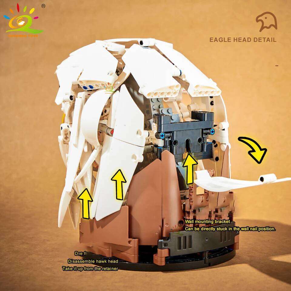 HUIQIBAO MOC Creative Wolf Deer Eagle Head Model Building Blocks Animal Pendant Wall Hanging Sculpture Home Decor Toy Z260306